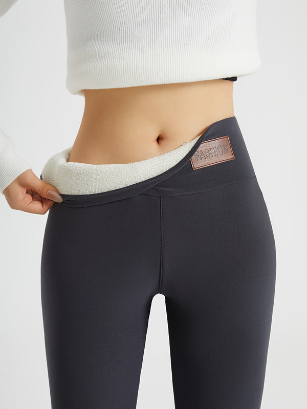 Women's Plush-Lined High Waist Leggings, Elastic And Comfortable, Casual Style Warm Pants For Winter, For Thermal Wear