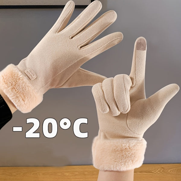 1 Pair CarrKen Women'S Casual Style Winter Warm Gloves, Polyester Fiber, Non-Stretch, Solid Pattern, Windproof, Water-Resistant, Touchscreen Compatible, Knitted, Dry Clean Only, for Outdoor Activities