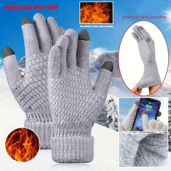 1/2/3 Pairs Knit Thermal Winter Gloves, Solid Color Touch Screen Thickened Sports Gloves For Cycling Hiking