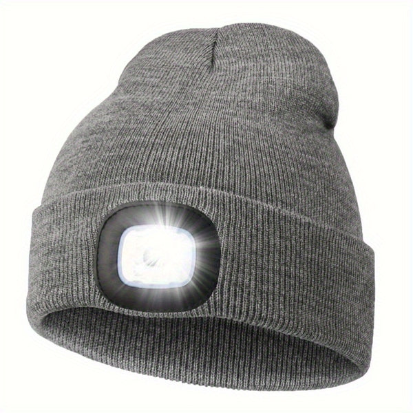 1pc Unisex Beanie Hat With LED Light, 4 LED Changed With Button Cell Knitted Hat, Hands Free Headlamp Cap For Night Walking, Fishing, Camping And Hunting