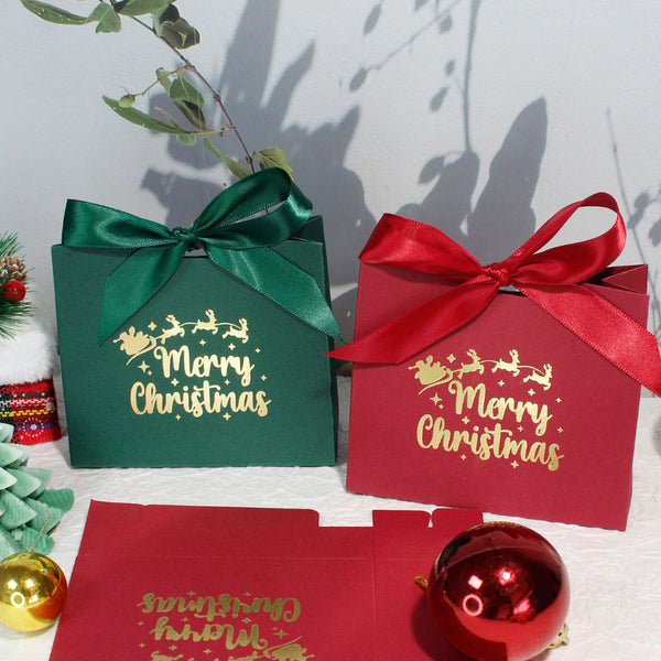 10pcs Mini Christmas Gift Boxes with Ribbon - Festive Red & Green 'Merry Christmas' Design for Candy, Chocolates & Small Presents - Ideal for Holiday Decor, Party Favors & Stocking Stuffers