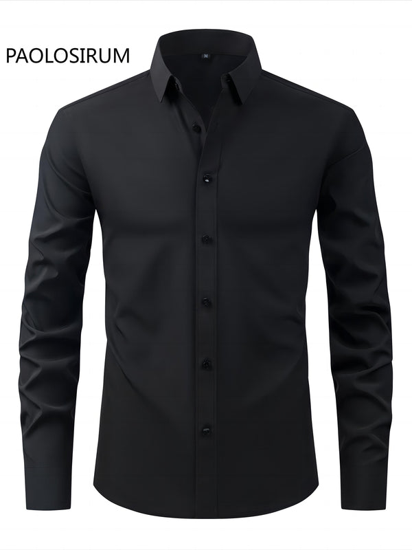 2025 New Men'S Business Slim-Fit Long-Sleeve Shirt, Wrinkle-Free, Elastic, And Smooth Fabric.