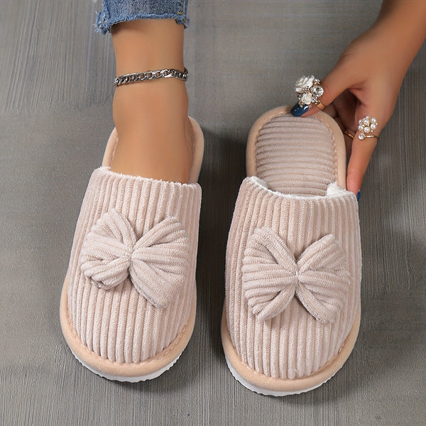 Adorable Bowknot Winter Slippers-Plush & Cozy-Soft Indoor Home Footwear-Warmth & Comfort