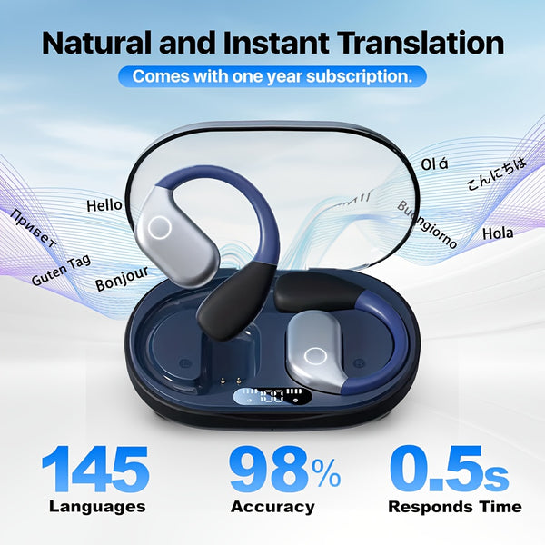 2025 New AI Smart Translation Wireless Earphones - LED Digital Display, Stylish Transparent Flip-Cover Design, Ideal for Sports, Gaming, Business, Travel, Study, Valentine's Gift,