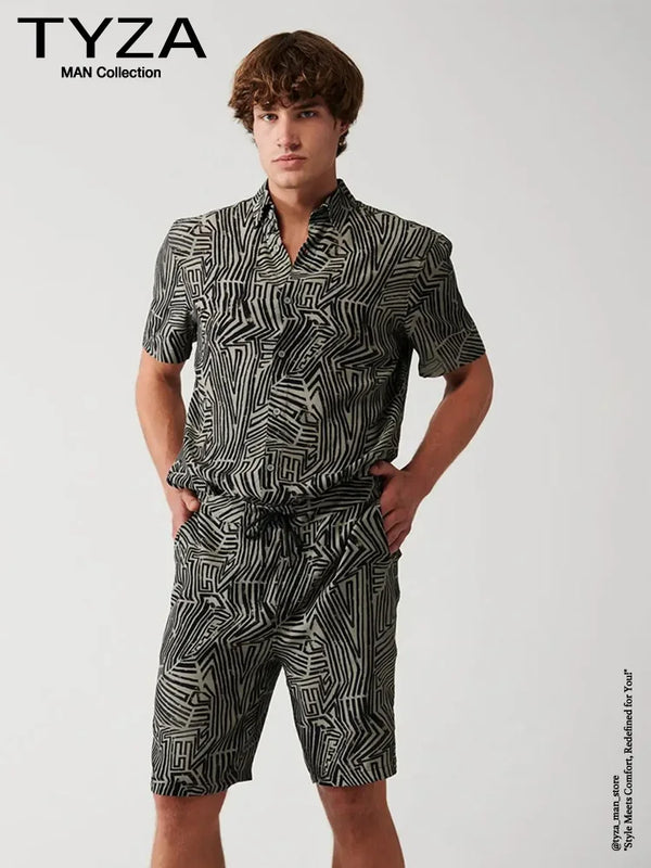 TYZA AVVA Men's Casual Shorts Patterned Woven Relaxed Fit Casual Straight Leg Shorts Patterned