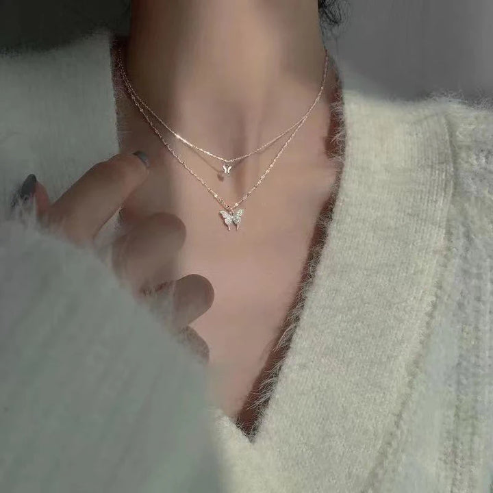 New Shiny Butterfly Necklace Ladies Exquisite Double Layer Clavicle Chain Necklace Jewelry for Ladies Gift - Vogue Vista UK