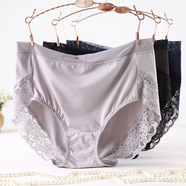 2025 Newest High Waist Lace Plus Size Panties Women Milk Silk Intimates Female Underwear Black Pink 2XL 3XL 4XL