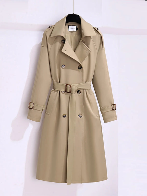 New 2025 Women British Style Windbreaker Streetwear Double Breasted Long Trench Coats Women Elegant Autumn Winter Casual Jackets