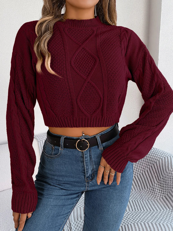 Autumn Winter Solid Short Sweater Casual Knitted Long Sleeve Pullover Women Clothing Crop Top Gray Army Green Red