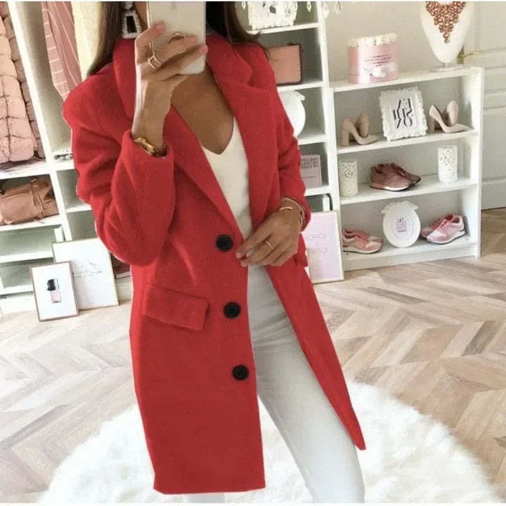 Autumn Commuter Women's s-5xl size Solid Color Coat Suit Collar Medium Length Fashion Double Breasted Woolen Coat Elegant Coat - Vogue Vista UK