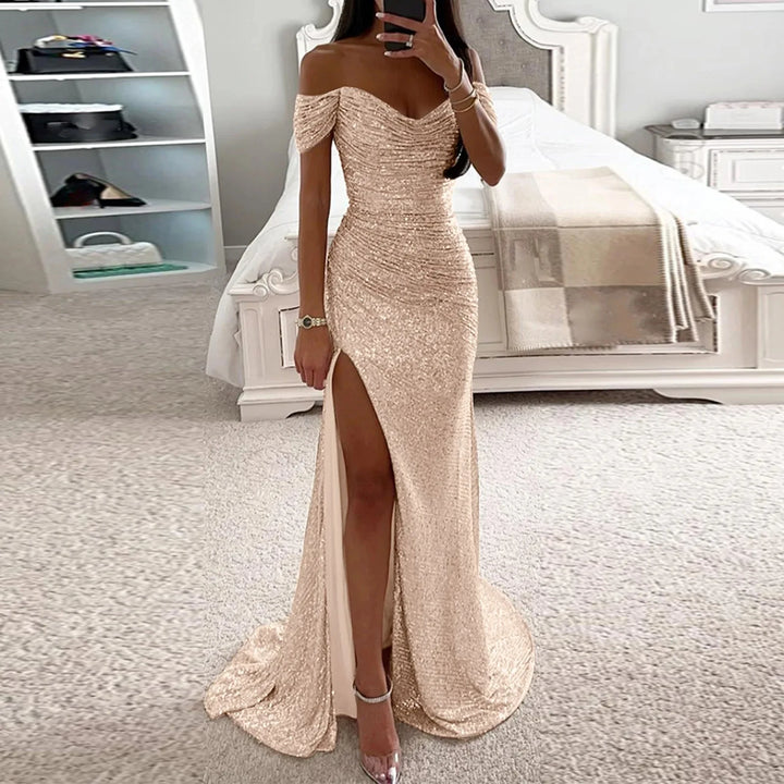 Chic and Elegant Women Evening Maxi Dresses 2024 Off-Shoulder Sequin Mermaid Prom Formal Gowns For Party Split Night Dress - Vogue Vista UK