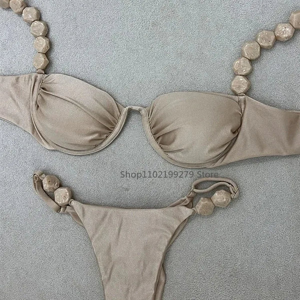 2025 Sexy Bikini Set High Waist Golden Printed Women Swimwear Push Up Bikinis Swimsuit Female Biquini Bathing Suit