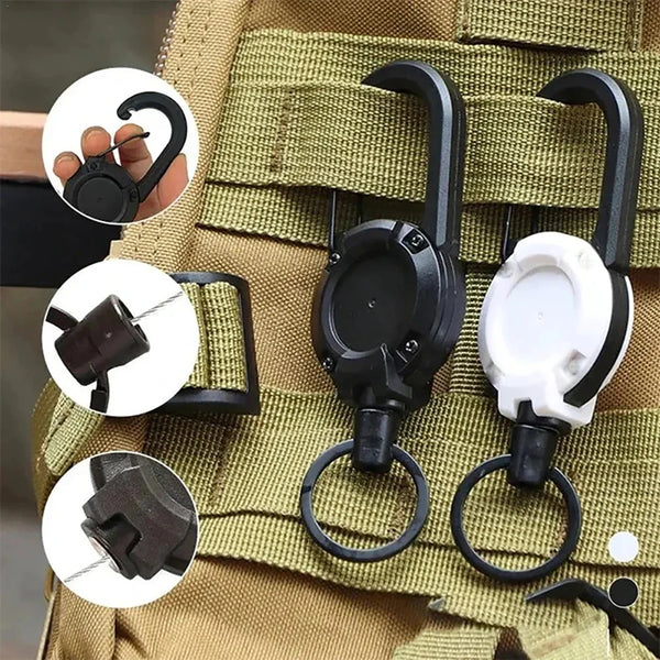 Outdoor Automatic Heavy Duty Retractable Wire Rope Luya Anti-theft Tactical Carabiner Keychain Telescopic Hook Tool Camping Gear - Vogue Vista UK