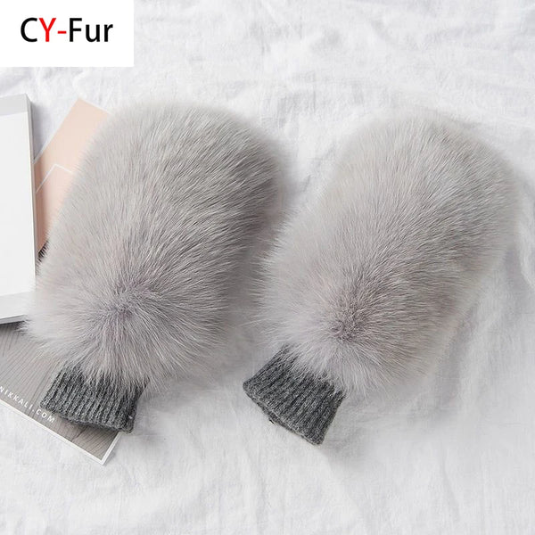 2025 New Style Winter Warm Genuine Fox Fur Covered Gloves Women Fashion Real Fox Fur Glove Outdoor Russia Thick Glove Women Warm