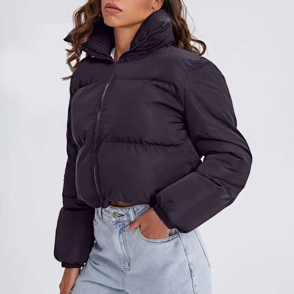 Women's Down Jackets Autumn Winter Warm Clothes Short Fashion Style Casual Puffer Jacket Solid Stand Collar Zip Up Bread Coats