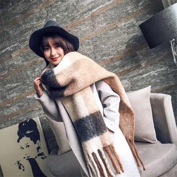 2023 Cashmere Scarf Women Winter Thick Pashmina Warm Shawl Wrap Design Abstract Flower Tassel Blanket Neckerchief Poncho Stoles - Vogue Vista UK