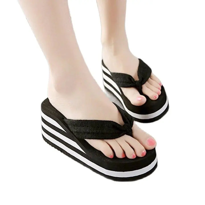 Wedged Platform Sandals Women Flip Flops Open toe High Heels Slippers Summer Beach Outdoor Wedges Slides Black Home Shoes - Vogue Vista UK