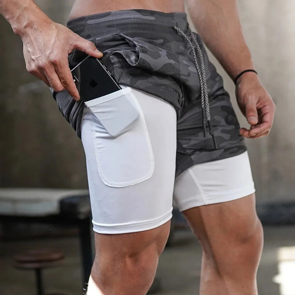 Running Shorts Men Sportswear 2 In 1 Compression Jogging Short Pants Double-deck Bottoms Gym Fitness Training Sport Shorts - Vogue Vista UK