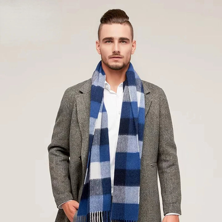 High Quality 100% Wool Scarf Men Thick Plaid Soft Warm Women Wraps Classic Business Muffler Winter Popular Tassel Shawl Male - Vogue Vista UK