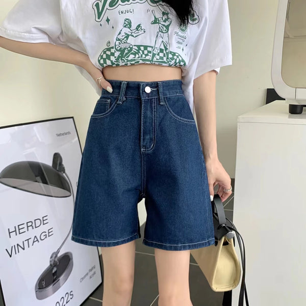 Summer Denim Shorts For Women Korean High Waisted Wide Leg Shorts Streetwear Blue Loose Casual Denim Shorts Female