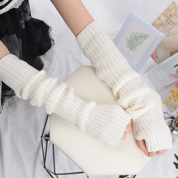 Women Long Fingerless Gloves Soft Female Glove Lolita Kawaii Mitten Winter Warmer Knitted Arm Sleeve Girls Punk Gothic Gloves - Vogue Vista UK