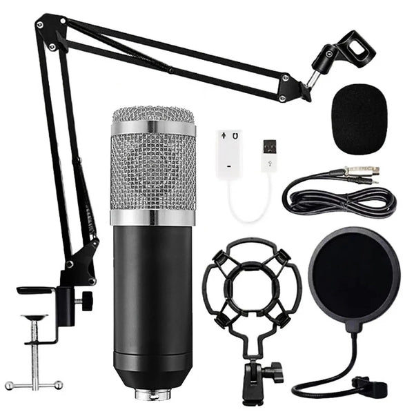BM800 Professional Condenser Microphone Podcast Live Broadcast Equipment USB MIC Microfone Set Studio Mic with Arm Stand Music