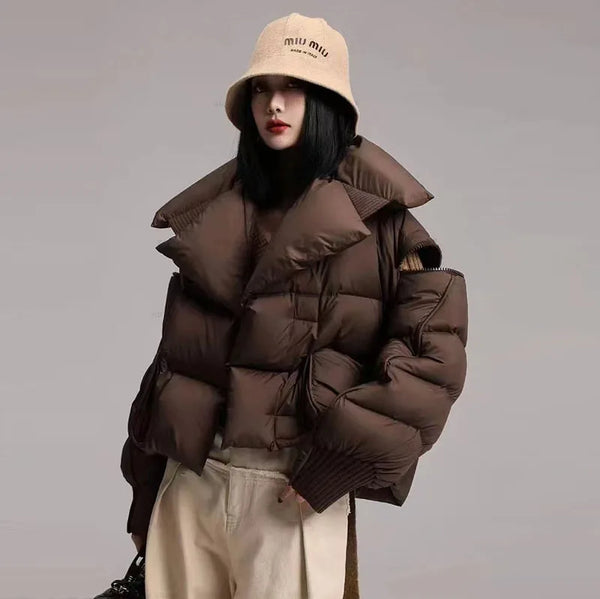 2025 Winter Puffer Jacket Women Short White Duck Down Coat Female Streetwear Warm Parkas Removable Sleeves Outwear