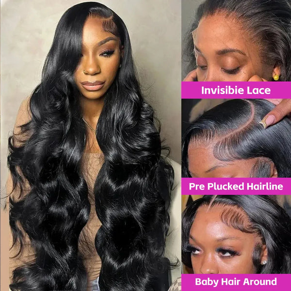 30 34Inch Body Wave 13x4 HD Transparent Lace Frontal Wigs 250 Density 100% Human Hair Water Wave Lace Front Wig Pre Plucked