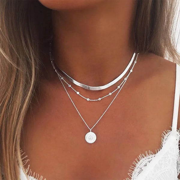 925 Sterling Silver Three-Layer Round Necklace Simple Snake Chain Charm Ball Chain Party Gift For Women's Exquisite Jewelry - Vogue Vista UK