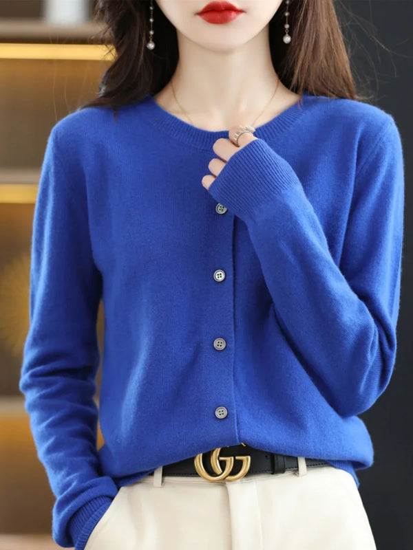 Cardigans Women Sweater 2024 Autumn Winter O-neck Single Breasted Short Slim Lady Knitwear Tops Solid Korean Femme Cardigans