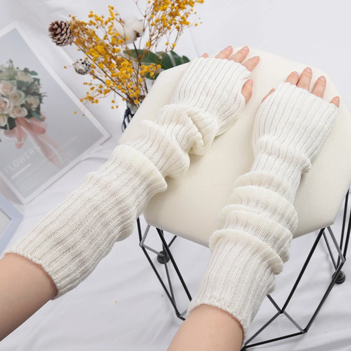 Women Long Fingerless Gloves Soft Female Glove Lolita Kawaii Mitten Winter Warmer Knitted Arm Sleeve Girls Punk Gothic Gloves - Vogue Vista UK