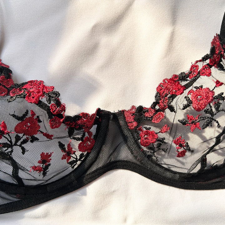 Sexy Set Womens Underwear Exotic Emotional Bra Set Embroidered Print Brassiere Lingerie Set Women's Set Push Up Thin Bralette - Vogue Vista UK