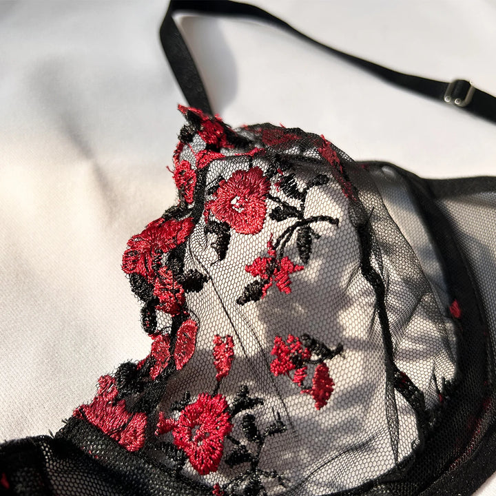 Sexy Set Womens Underwear Exotic Emotional Bra Set Embroidered Print Brassiere Lingerie Set Women's Set Push Up Thin Bralette - Vogue Vista UK