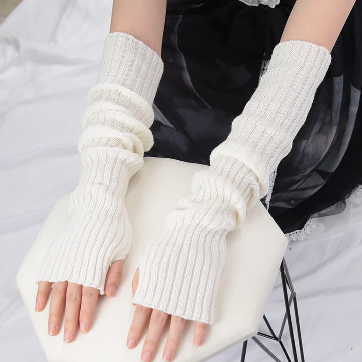 Women Long Fingerless Gloves Soft Female Glove Lolita Kawaii Mitten Winter Warmer Knitted Arm Sleeve Girls Punk Gothic Gloves - Vogue Vista UK