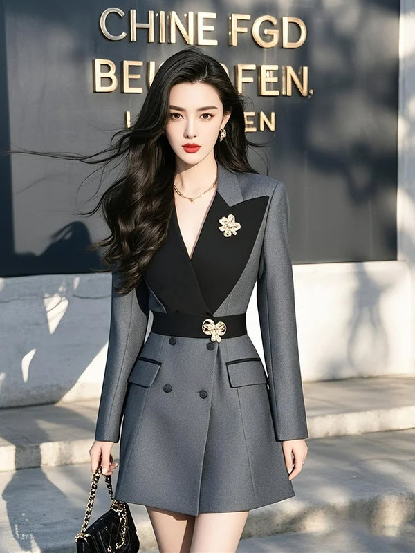 Autumn Spring Women's High-End Design Sense Dress 2025 New Office Lady Niche Retro Suit Dress Elegant Dresses