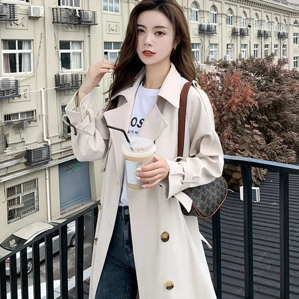 Trench Coat Women's 2025 Spring AutumnTemperament Double Breasted Female Windbreaker Loose Appear Thin Ladies Outerwear