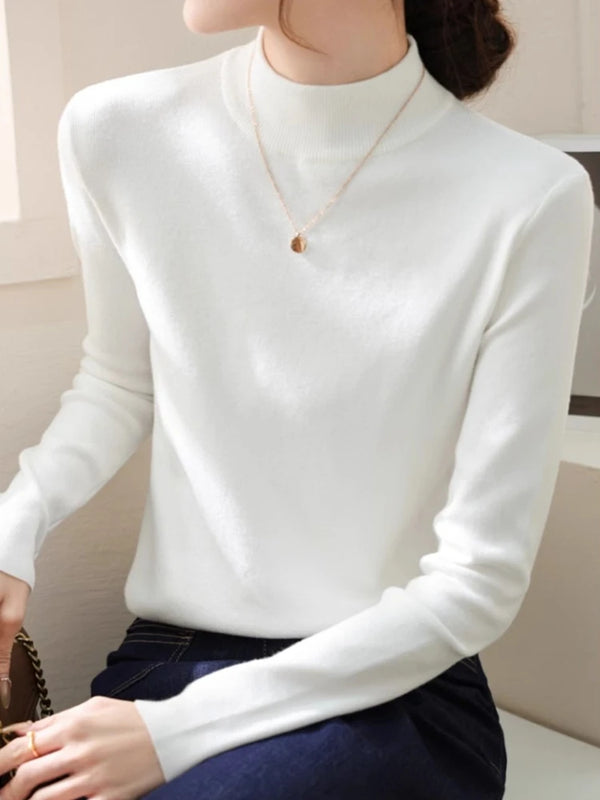 Women Solid Color Knitted Pullovers Turtleneck Sweater Women 2025 Fashion Stretch Tops Long Sleeve Base Layer Sweater