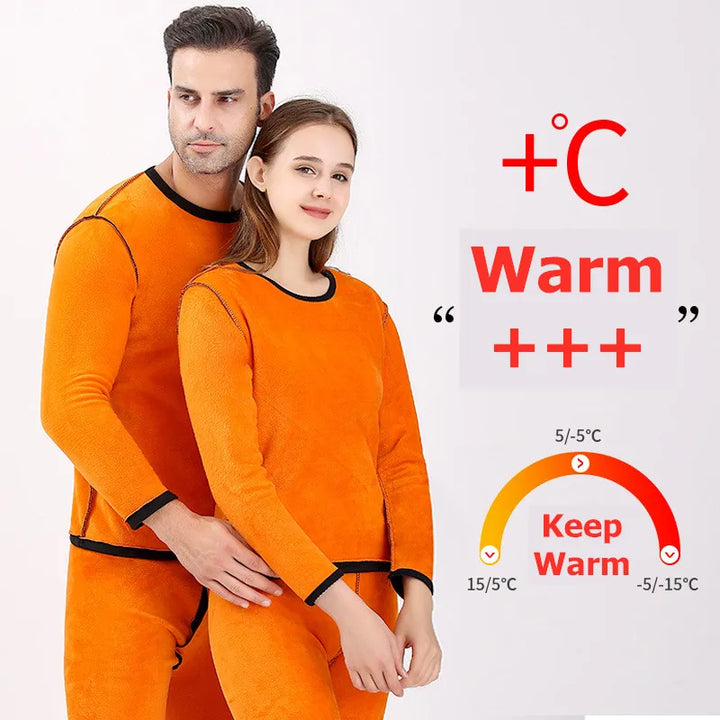 Winter Men Thermal Underwear For Women Sets Long Johns Warm Solid Soft Casual Double Faced Velvet Plush Top With Pants Thick Ski - Vogue Vista UK