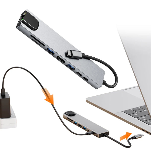 8-in-1 USB C Hub with 4K HDMI-Compatible Port Aluminum Alloy USB C Docking Station PD 100W Charging for MacBook Pro Air