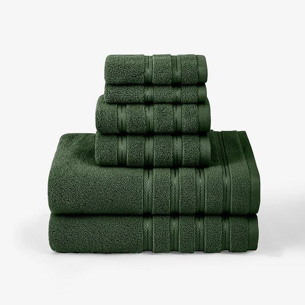100% Cotton Towels 6pcs/set Soft Absorbent Shower Towels Egyptian Cotton Quickly Dry For Home Hotel Bathroom Supplies Dark Green