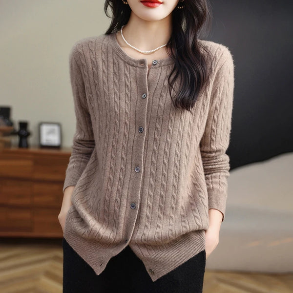 2024 New Spring and Autumn Cashmere Fried Dough Twists cardigan   Soft Cashmere Sweater Coat  Women