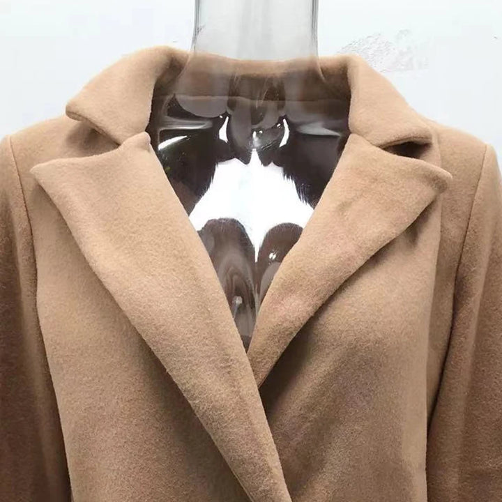 Autumn and winter solid color long sleeved double breasted suit collar woolen jacket for women - Vogue Vista UK