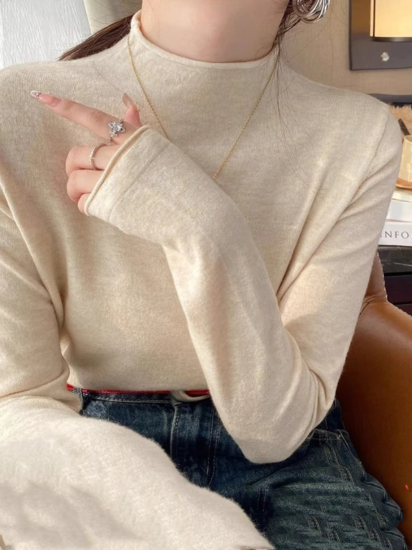 2025 Autumn Winter Fashion Turtleneck Sweater Women's Casual Vintage Knitted Pullovers Korean Solid Style Simple Base Layer Tops