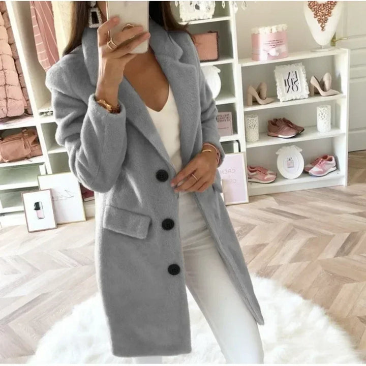 Autumn Commuter Women's s-5xl size Solid Color Coat Suit Collar Medium Length Fashion Double Breasted Woolen Coat Elegant Coat - Vogue Vista UK