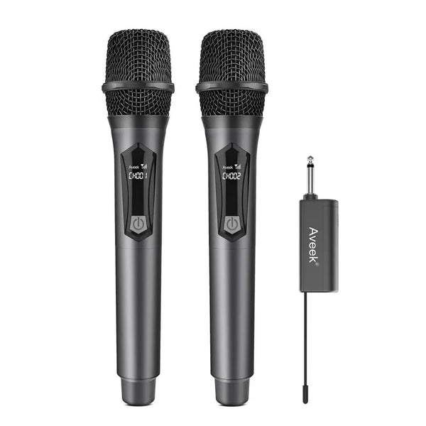 Aveek Wireless Microphones for Karaoke, Microphone for Speakers with Rechargeable Receiver for Party, DJ, Wedding,(2 Packs)