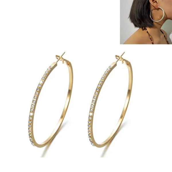 Delysia King Women Simple Exaggeration Big Circle Earrings Birthday Gift Trendy High-grade Crystal Inlay Banquet Jewellery