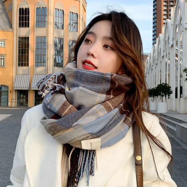 Scarf female winter Korean version of everything with British classic checker thickened students autumn winter male neck warm lo - Vogue Vista UK