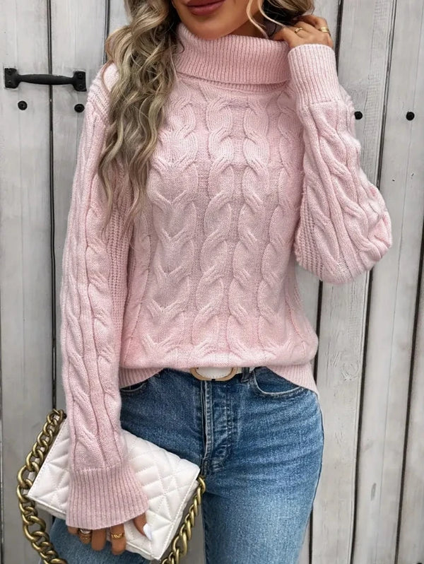 Fashionable autumn and winter solid color long sleeved high neck knitted sweater for women  sweater women trends 2025 pullover