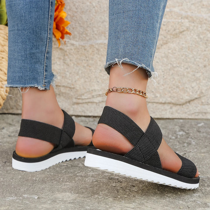 Women's fashion trend anti-slip wear comfortable matching color sole pure black shoelace flat sandals - Vogue Vista UK