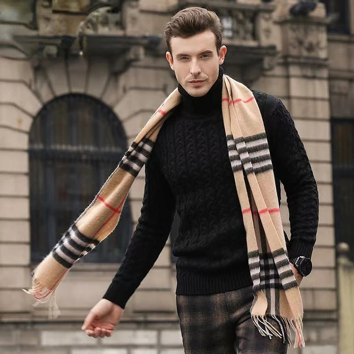 High Quality 100% Wool Scarf Men Thick Plaid Soft Warm Women Wraps Classic Business Muffler Winter Popular Tassel Shawl Male - Vogue Vista UK